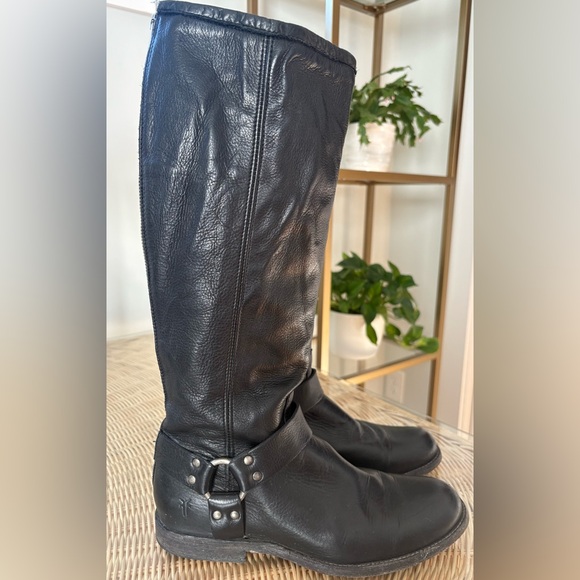FRYE Phillip Harness Black Leather Riding Boots Back Zipper Size 10 - Picture 7 of 11
